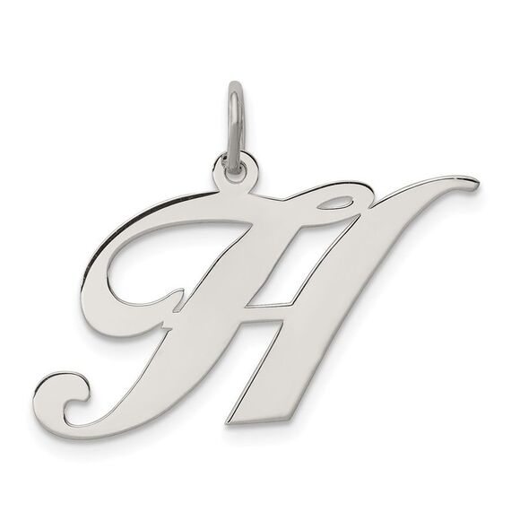 Sterling Silver, Ella Collection, LG Fancy Script Initial H Pendant - Picture 1 of 5